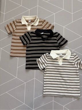 SHEIN Kids|Baby/toddler gender neutral bundle of waffle knit tops,Striped Polos•